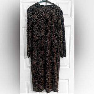 Nine West Gold/Chrome  Sequins Embellished Black Dress-Size 16